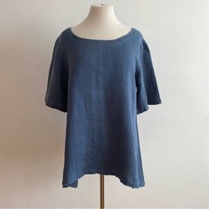 Cas Greenman Linen Shirt Top Lagenlook Blouse Blue Canadian Designer S